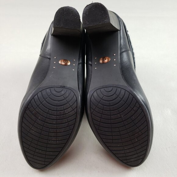 Ugg Dandylion Leather Ankle Boot Womens 10 Black Heeled Knit Cuff Pull On Bootie - Picture 11 of 16